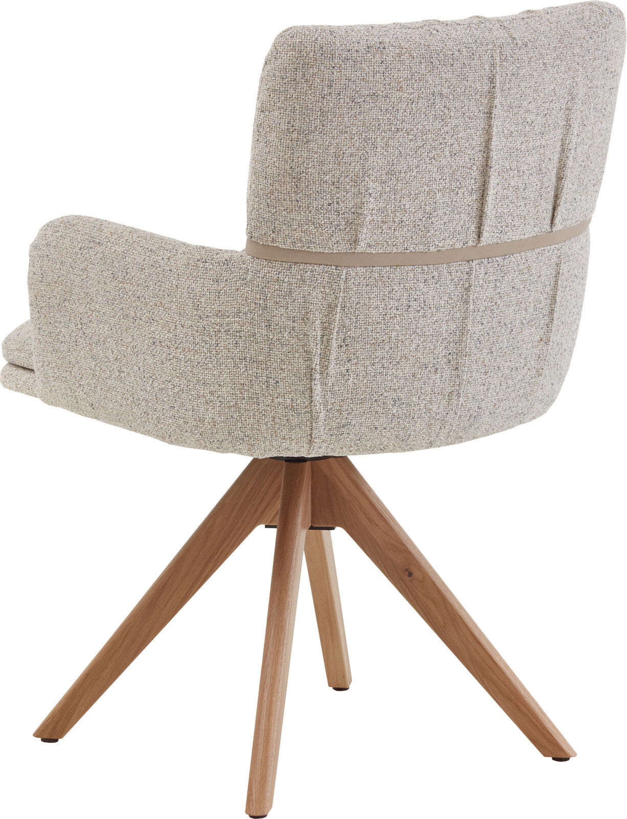 Valdera Armlehnstuhl TREVISO Gepolsterter Drehstuhl mit hellgrau meliertem Stoffbezug und Holz-Kreuzfuß, Ansicht von hinten links