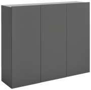 Moderner, grauer Hängeschuhschrank mit drei Türen, seitliche Perspektive