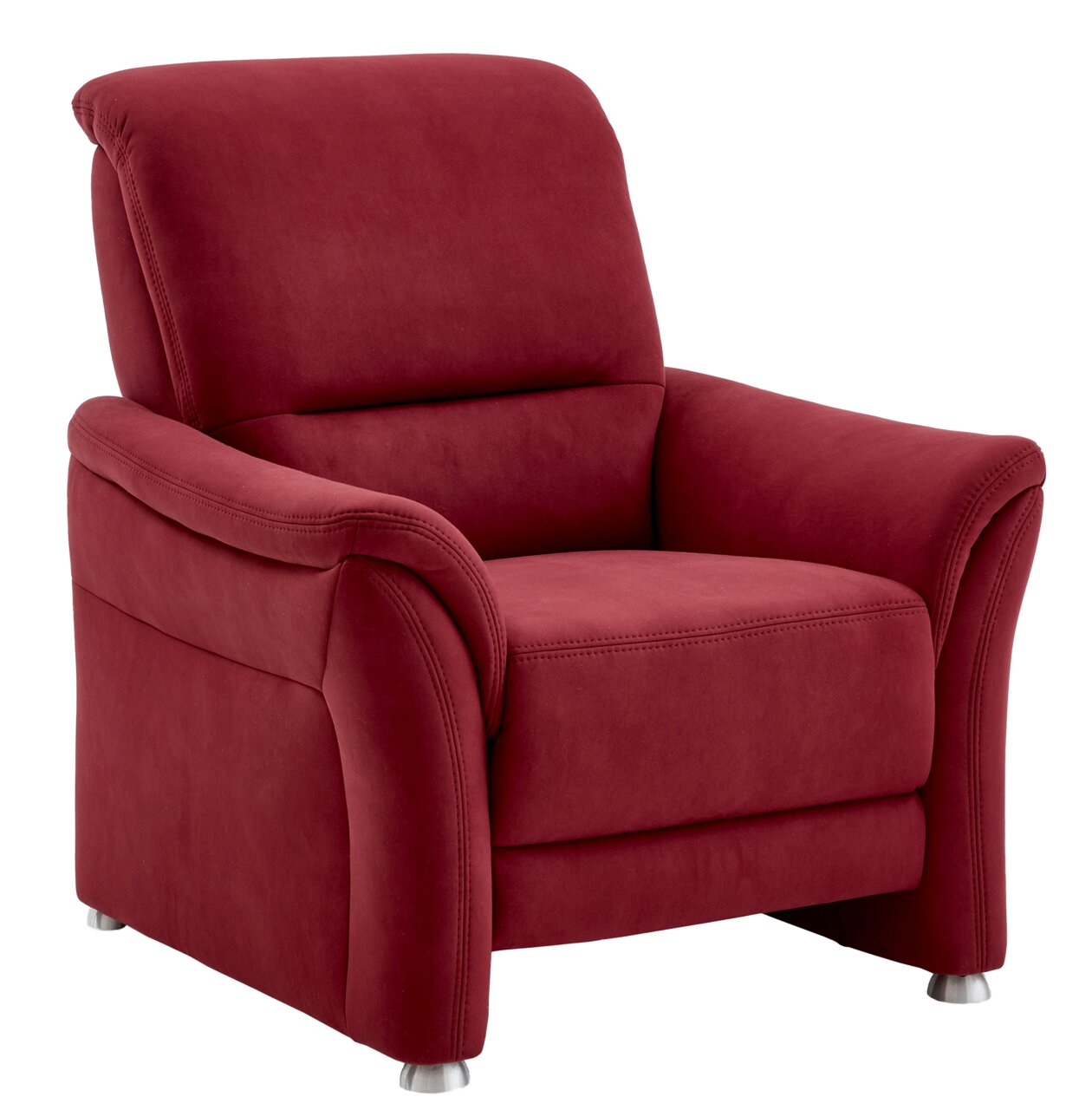 Rode fauteuil met gestoffeerde armleuningen en rugleuning, vooraanzicht