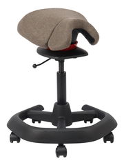 Bürohocker mit ergonomischem Sattelsitz, seitliche Ansicht, höhenverstellbar mit Rollen