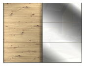 Schwebetürenschrank mit einer Kombination aus Holzoptik und Spiegel, Frontalansicht