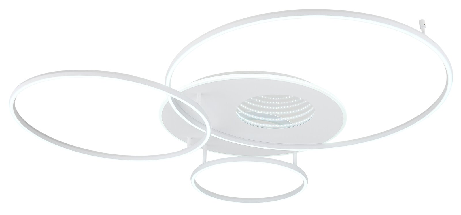 Moderne led-plafondlamp met drie cirkelvormige ringen, zijaanzicht