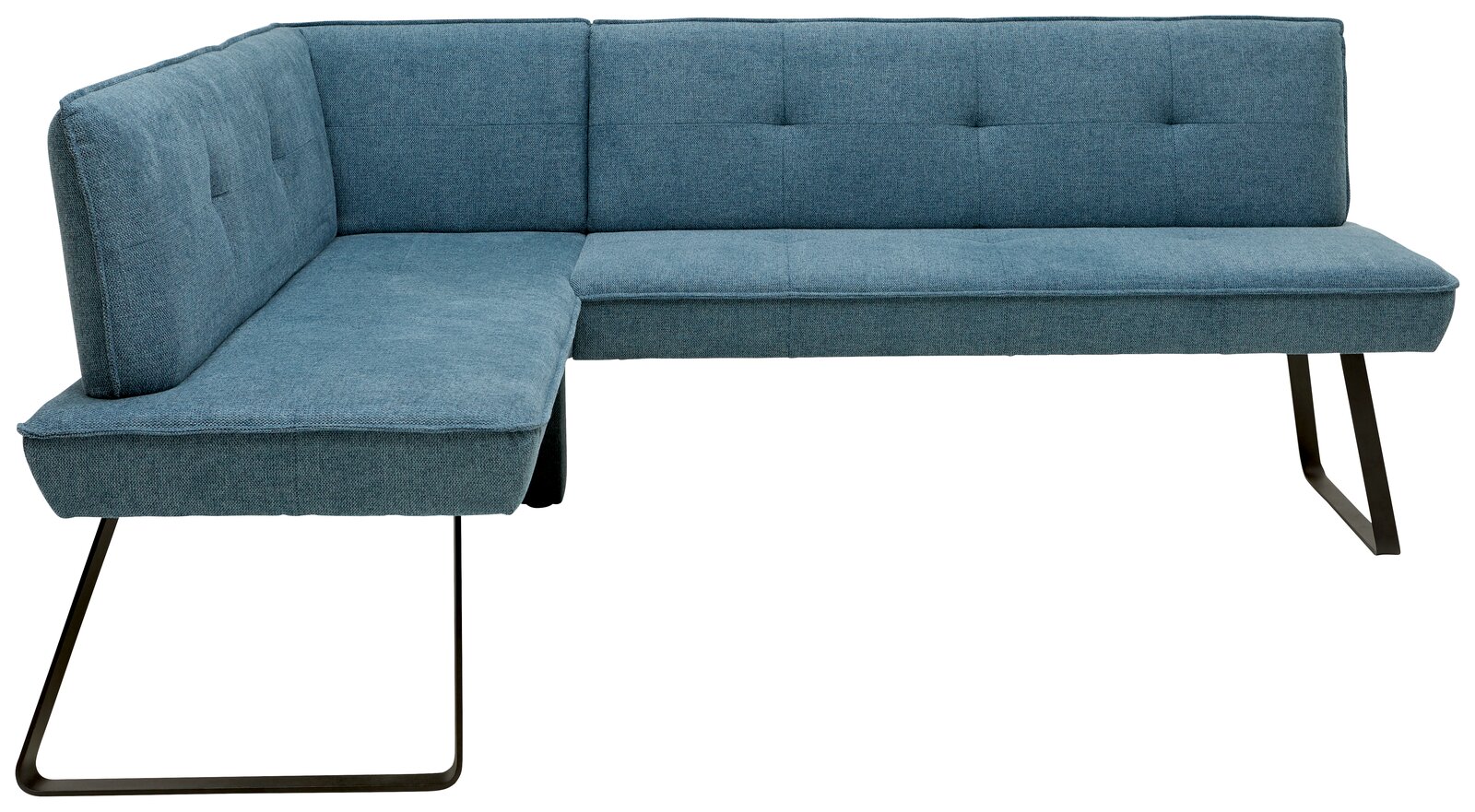 Dieter Knoll Eckbank PLAY Eckbank in blauer Stoffpolsterung mit schwarzem Metallgestell, seitliche Perspektive