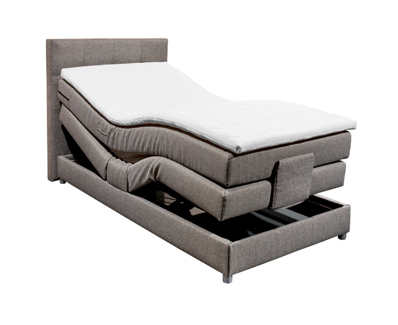 Boxspringbed met verstelbaar hoofd- en voeteneinde, zijaanzicht