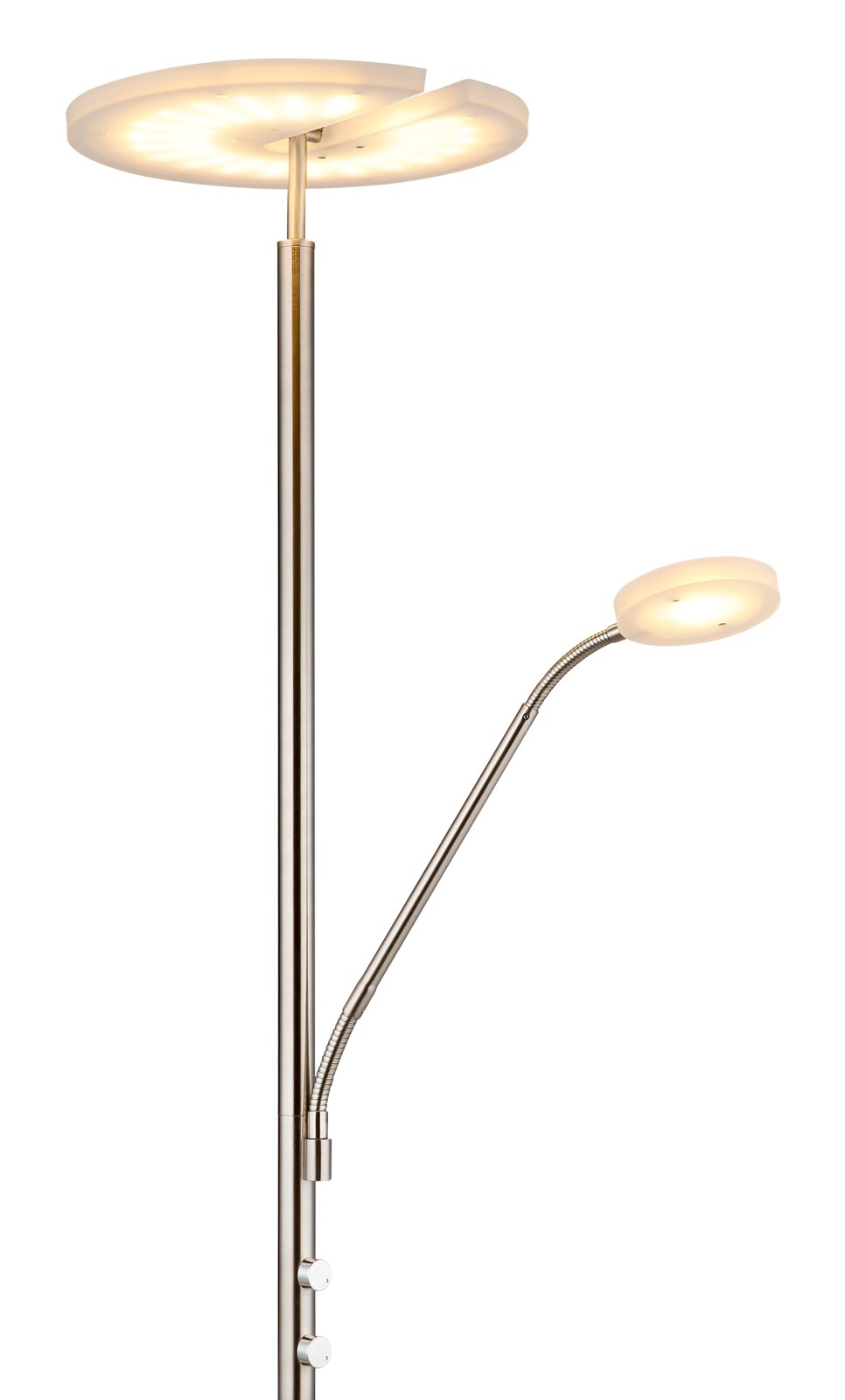 Moderne plafondlamp met leeslamp, zijaanzicht