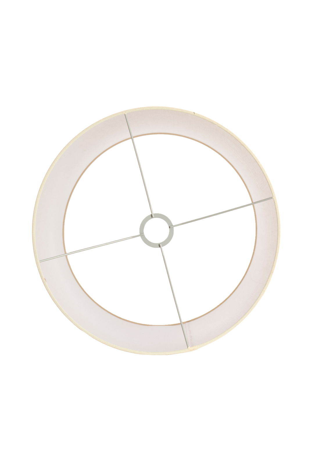 Runder Lampenschirm von oben mit Metallstreben und zentraler Halterung