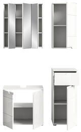 Moderne weiße Badkombination mit Spiegelschrank und Stauraum, Frontalansicht