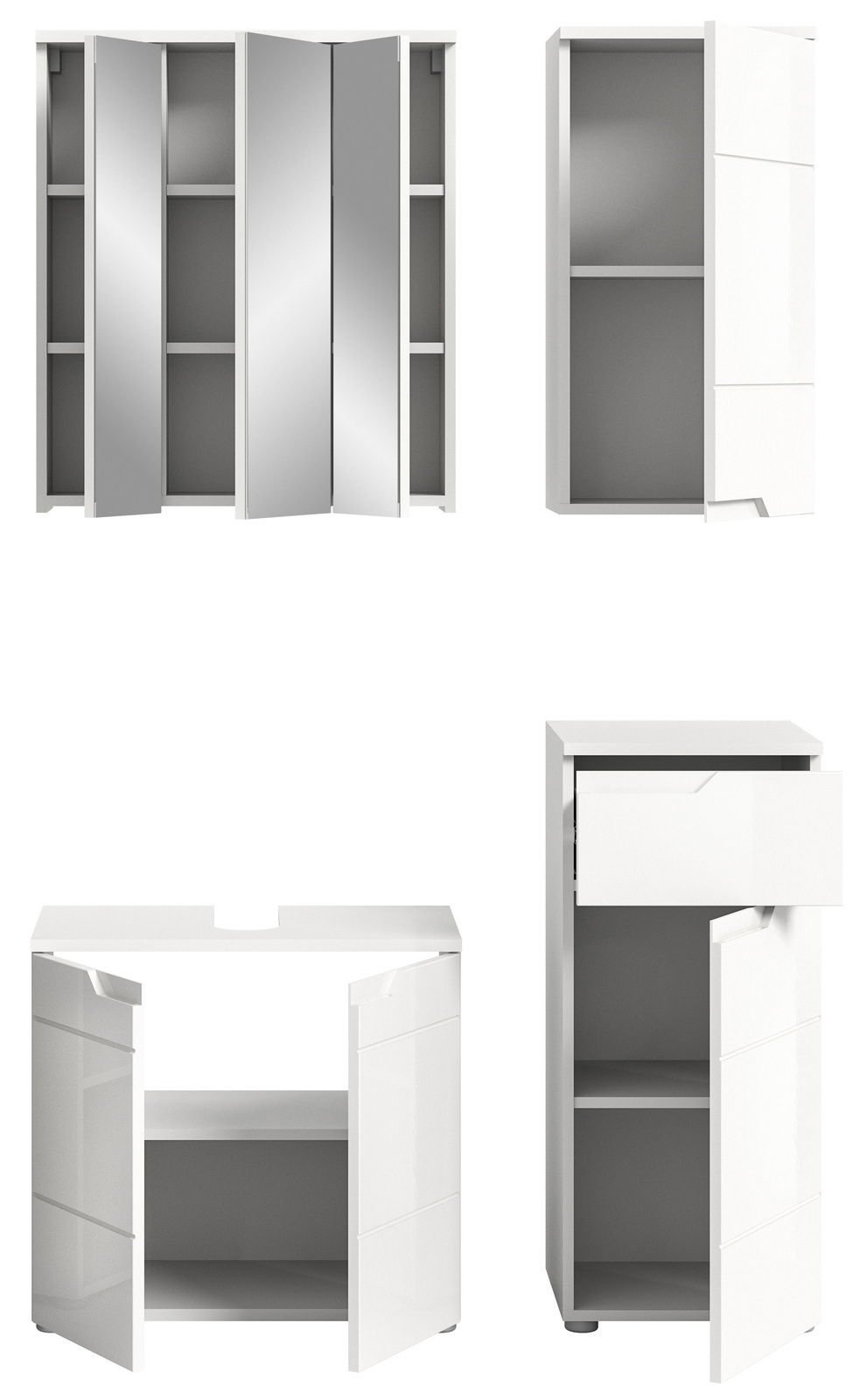 MID.YOU Badkombination HILTON Moderne weiße Badkombination mit Spiegelschrank und Stauraum, Frontalansicht