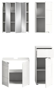 Moderne weiße Badkombination mit Spiegelschrank und Stauraum, Frontalansicht