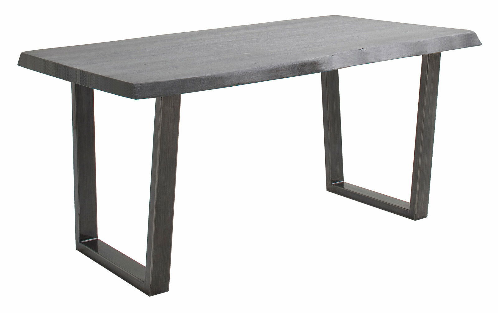 Moderner Esstisch mit rechteckiger Holzplatte und stabilen Metallbeinen, seitliche Perspektive