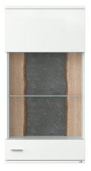 Hängevitrine mit Glasfront und Holzrückwand, Frontalansicht