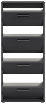 Schwarzer Schuhkipper mit vier Klappen, frontale Ansicht