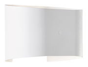 Moderne weiße Wandleuchte mit geschwungenem Design, seitliche Perspektive