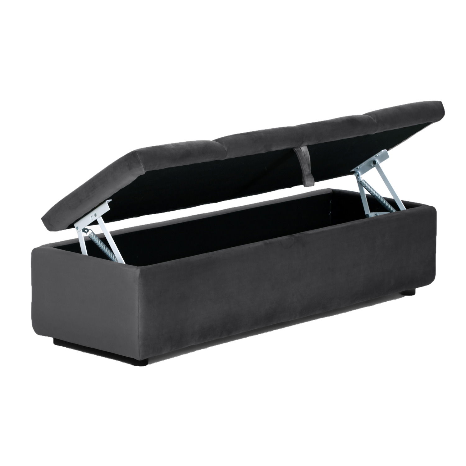 Z2 Hocker mit Stauraum DOWNTOWN Schwarzer Hocker mit Stauraum, geöffneter Deckel, seitliche Perspektive