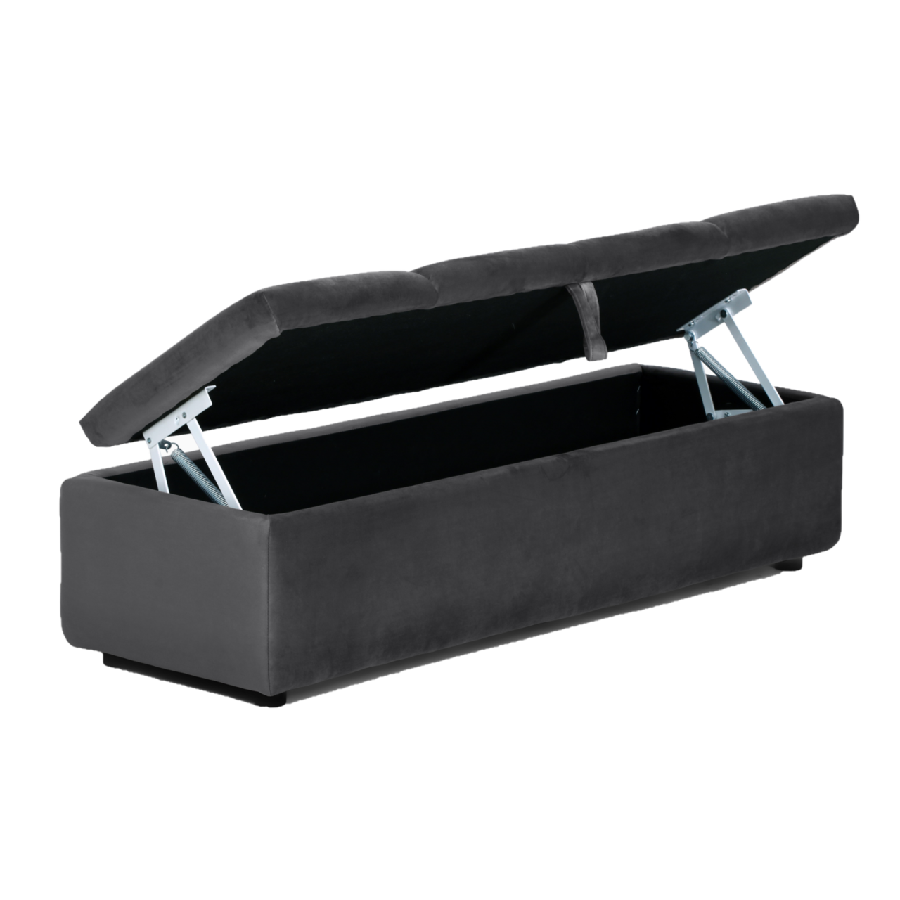 Z2 Hocker mit Stauraum DOWNTOWN Schwarzer Hocker mit Stauraum, geöffneter Deckel, seitliche Perspektive