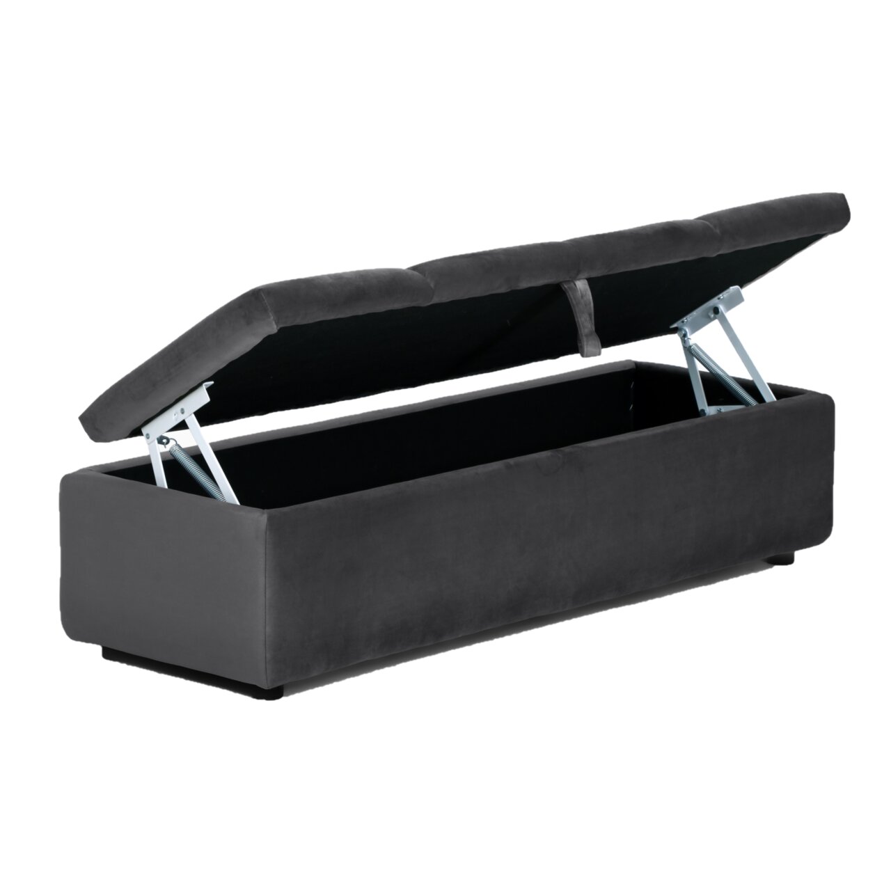 Z2 Hocker mit Stauraum DOWNTOWN Schwarzer Hocker mit Stauraum, geöffneter Deckel, seitliche Perspektive