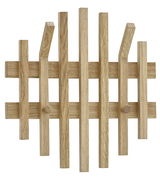 Garderobenpaneel aus Holz mit mehreren Haken, frontal abgebildet.