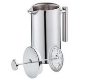 Kaffeebereiter SARA aus Edelstahl mit herausgenommenem Sieb, seitliche Perspektive