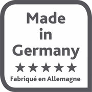 Etikett mit der Aufschrift 'Made in Germany' und fünf Sternen, frontal betrachtet.