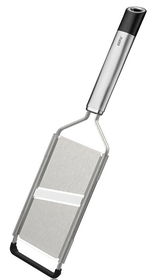 Gemüse- und Kartoffelhobel aus Edelstahl mit ergonomischem Griff, seitliche Perspektive