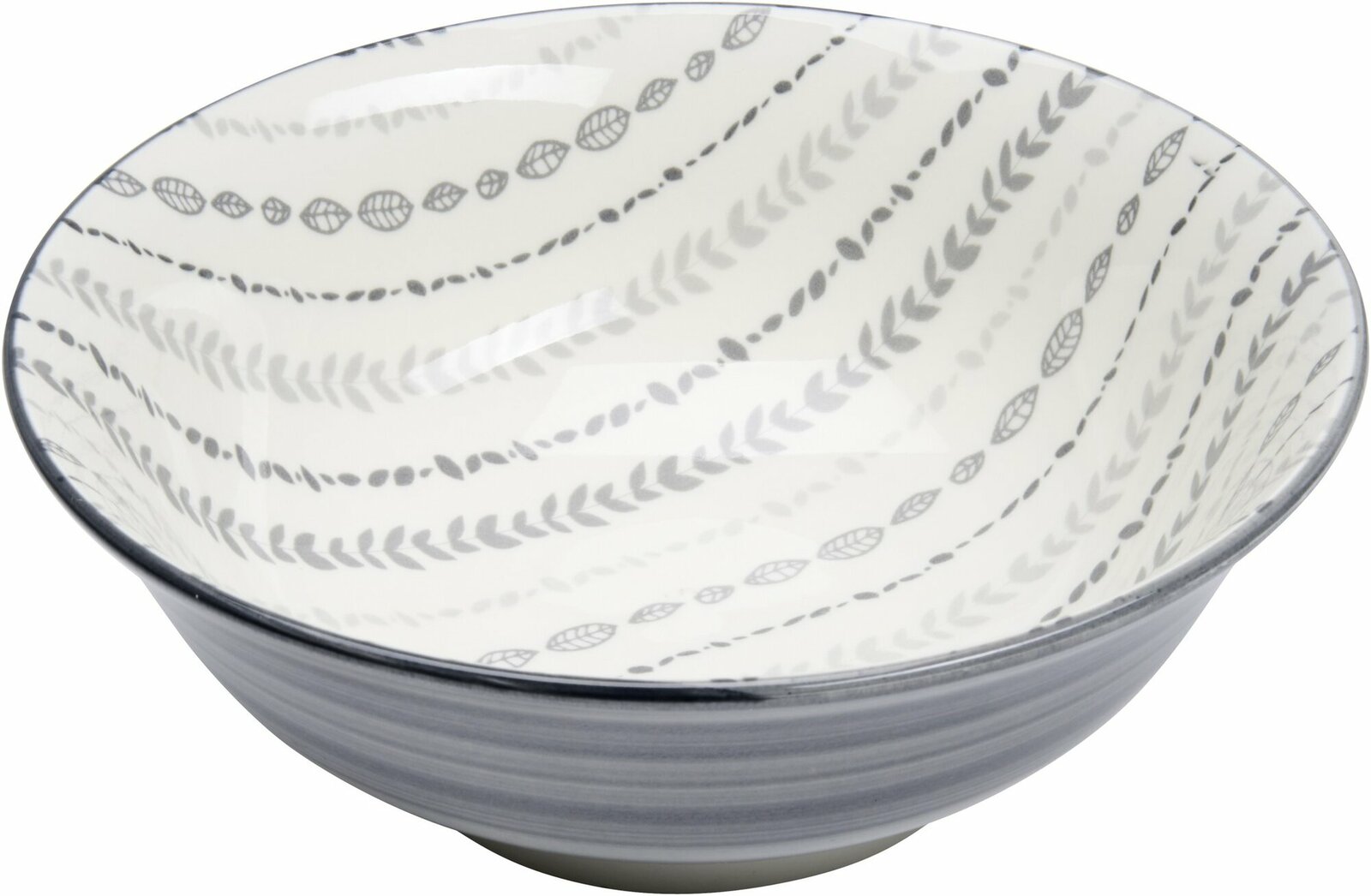 Schale Sendai Ranke 21cm mit grauem Blattmuster, seitliche Perspektive