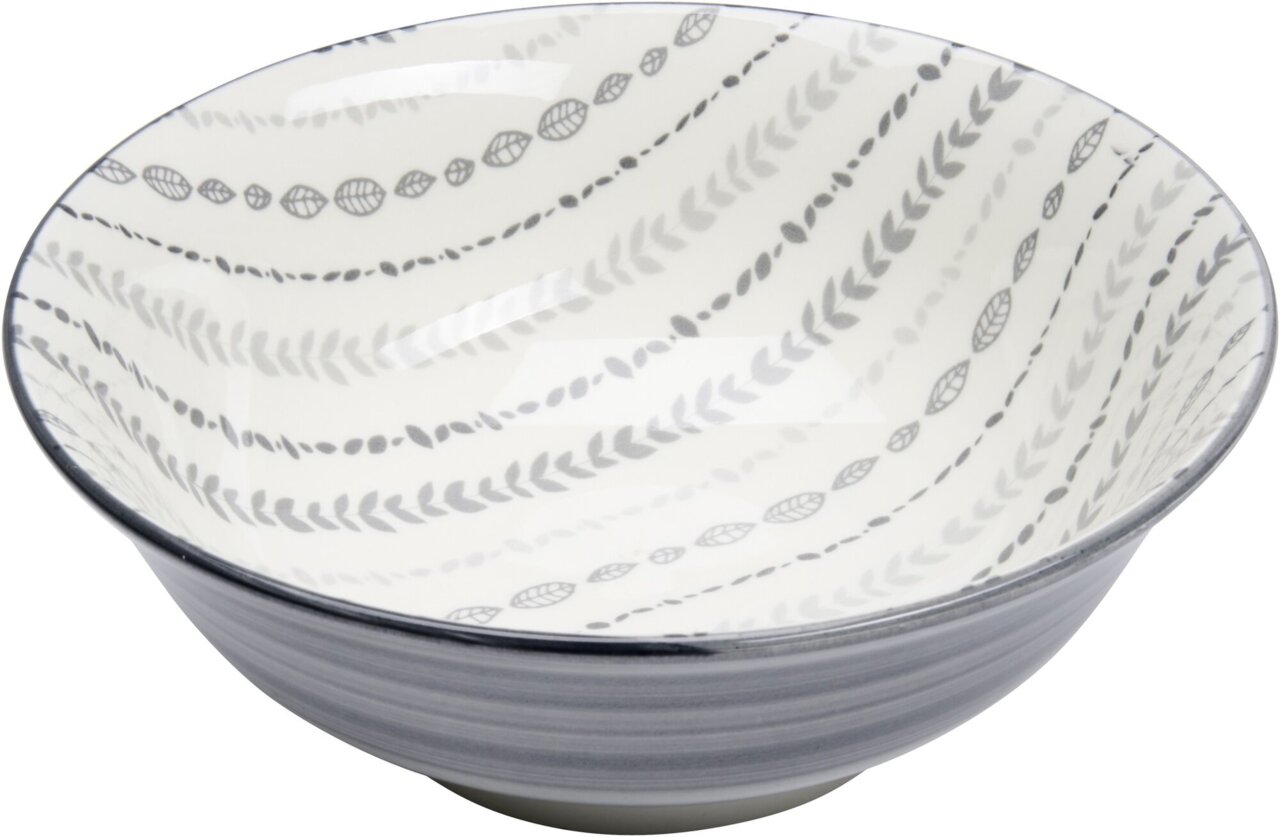 Schale Sendai Ranke 21cm mit grauem Blattmuster, seitliche Perspektive