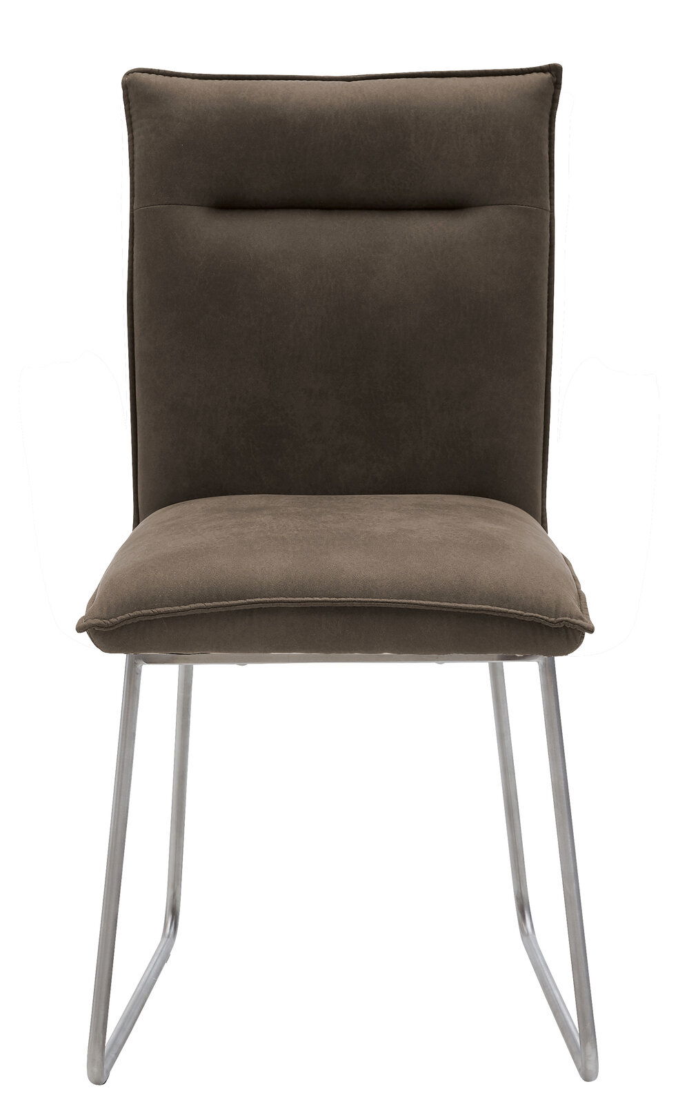 Moderner brauner Stuhl mit Metallbeinen, Frontalansicht