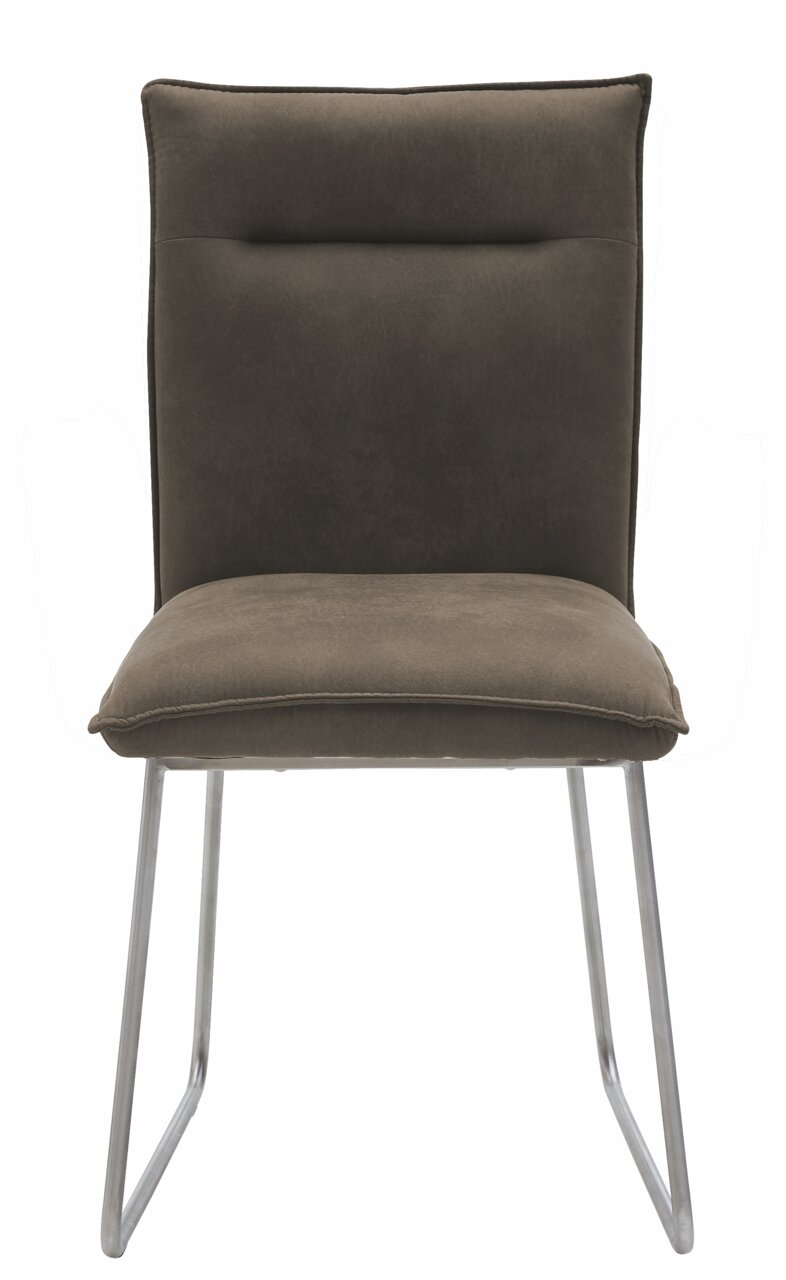 Moderner brauner Stuhl mit Metallbeinen, Frontalansicht