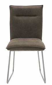 Moderner brauner Stuhl mit Metallbeinen, Frontalansicht