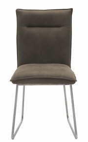 Moderner brauner Stuhl mit Metallbeinen, Frontalansicht