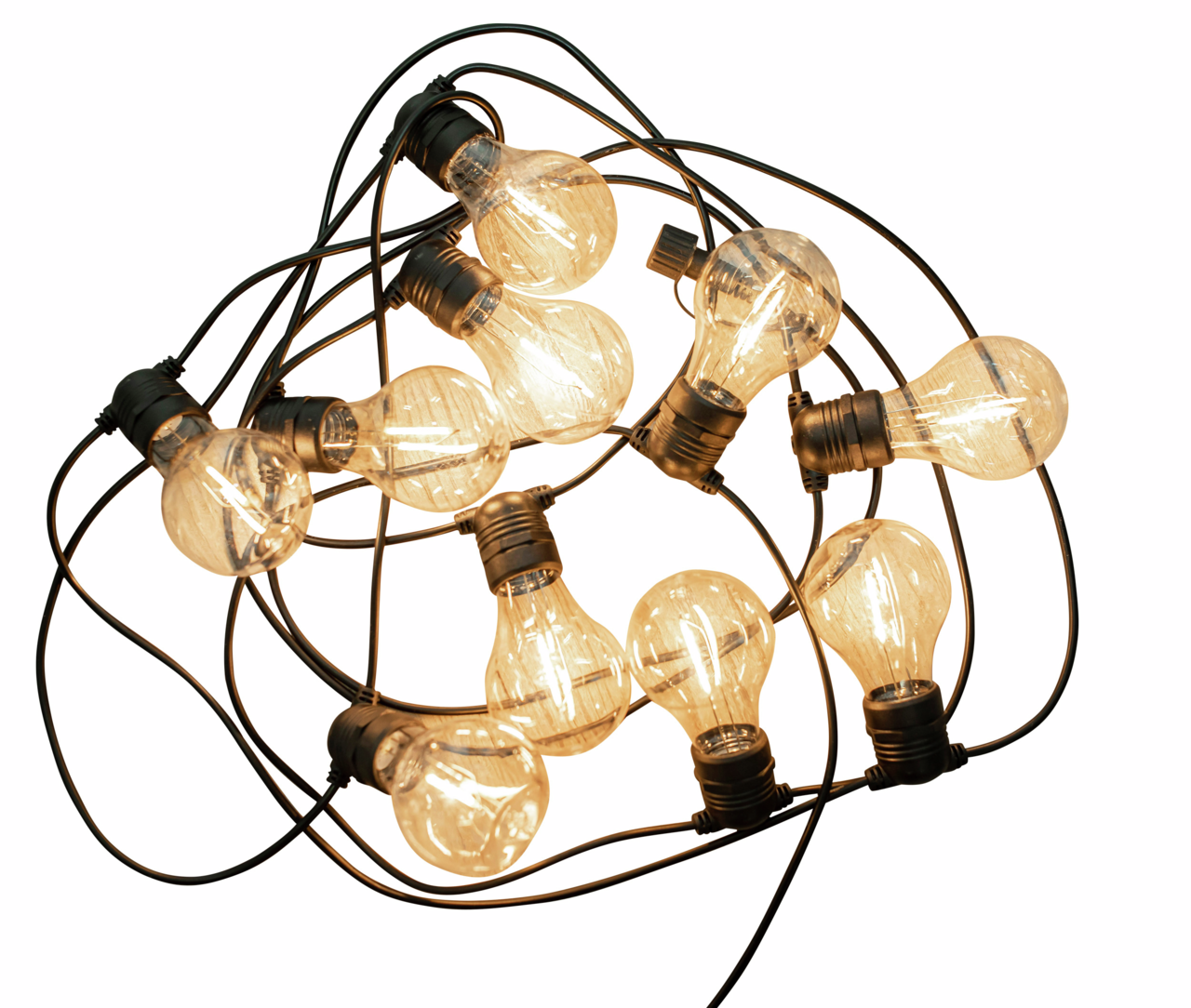 Lichterkette Allegra mit warm leuchtenden Glühbirnen aus der Vogelperspektive