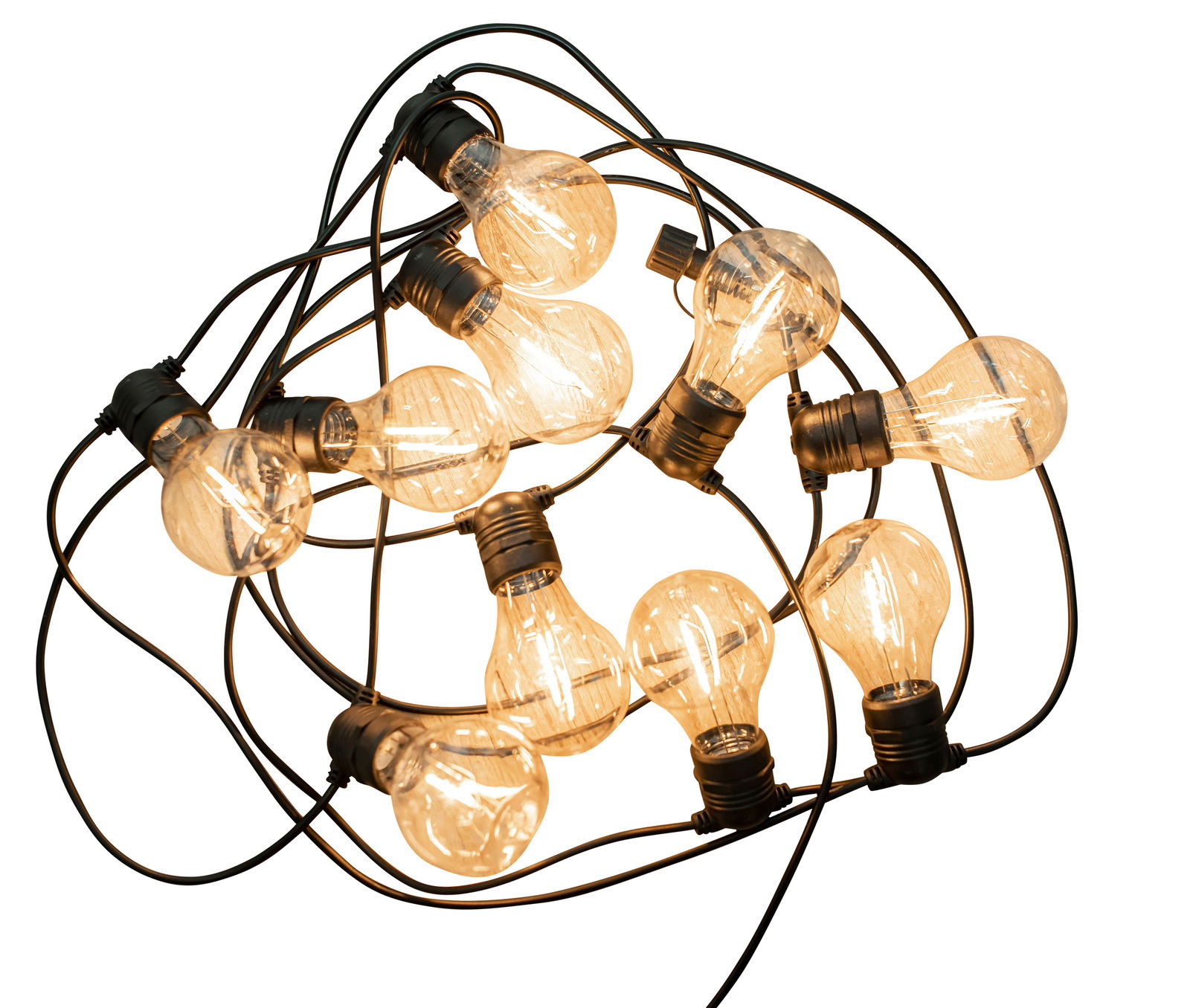 Lichterkette Allegra mit warm leuchtenden Glühbirnen aus der Vogelperspektive