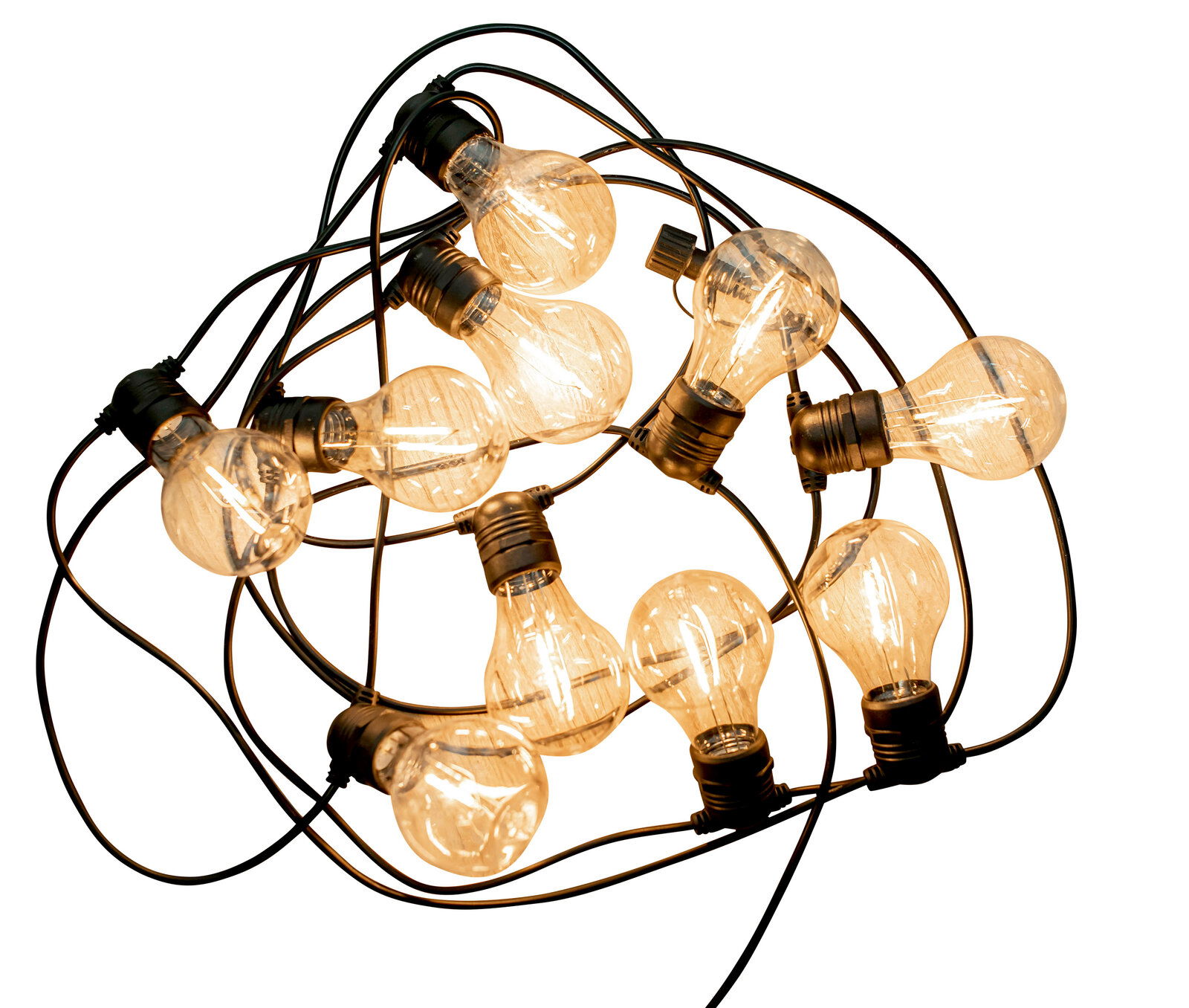 Lichterkette Allegra mit warm leuchtenden Glühbirnen aus der Vogelperspektive