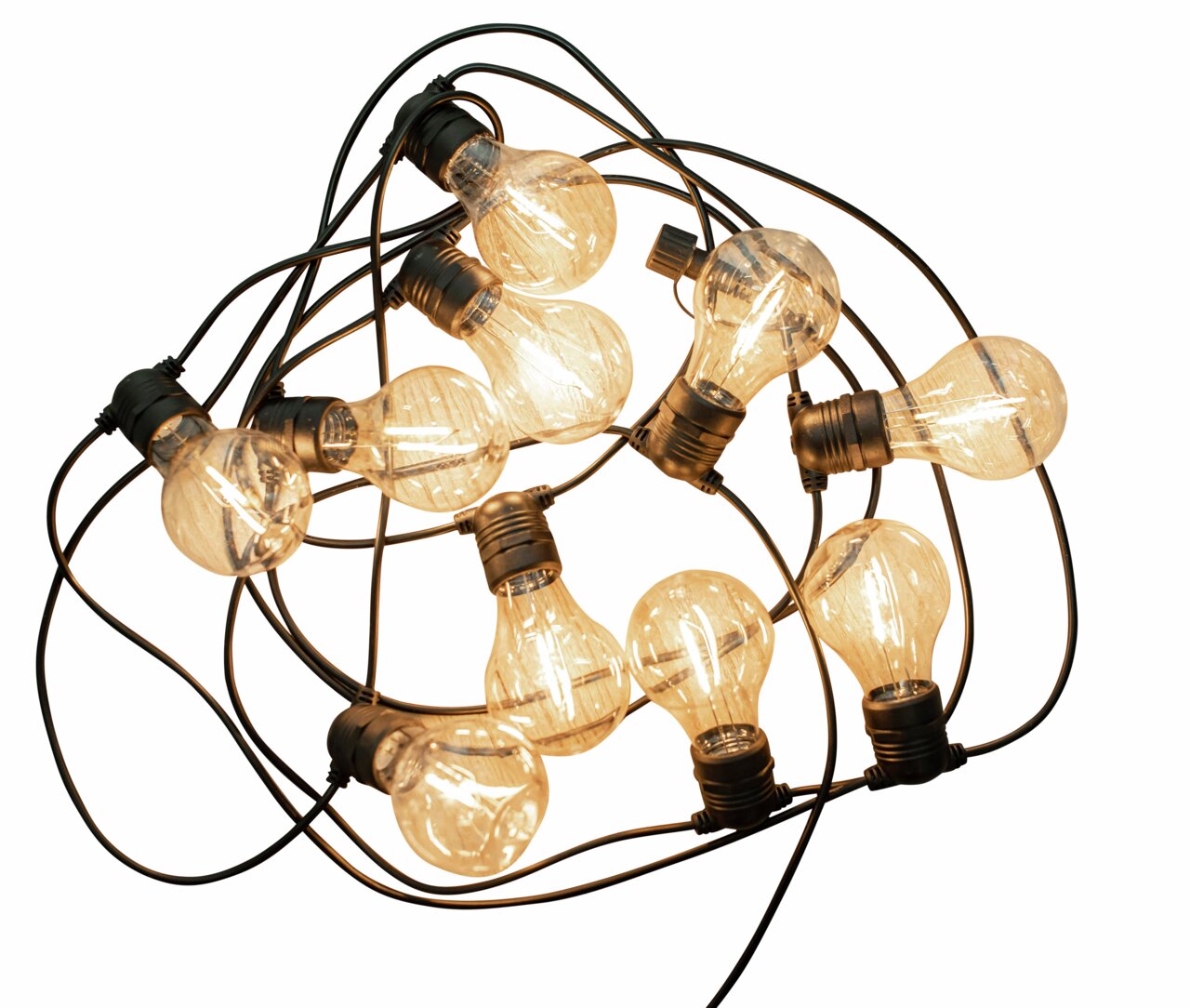 Lichterkette Allegra mit warm leuchtenden Glühbirnen aus der Vogelperspektive