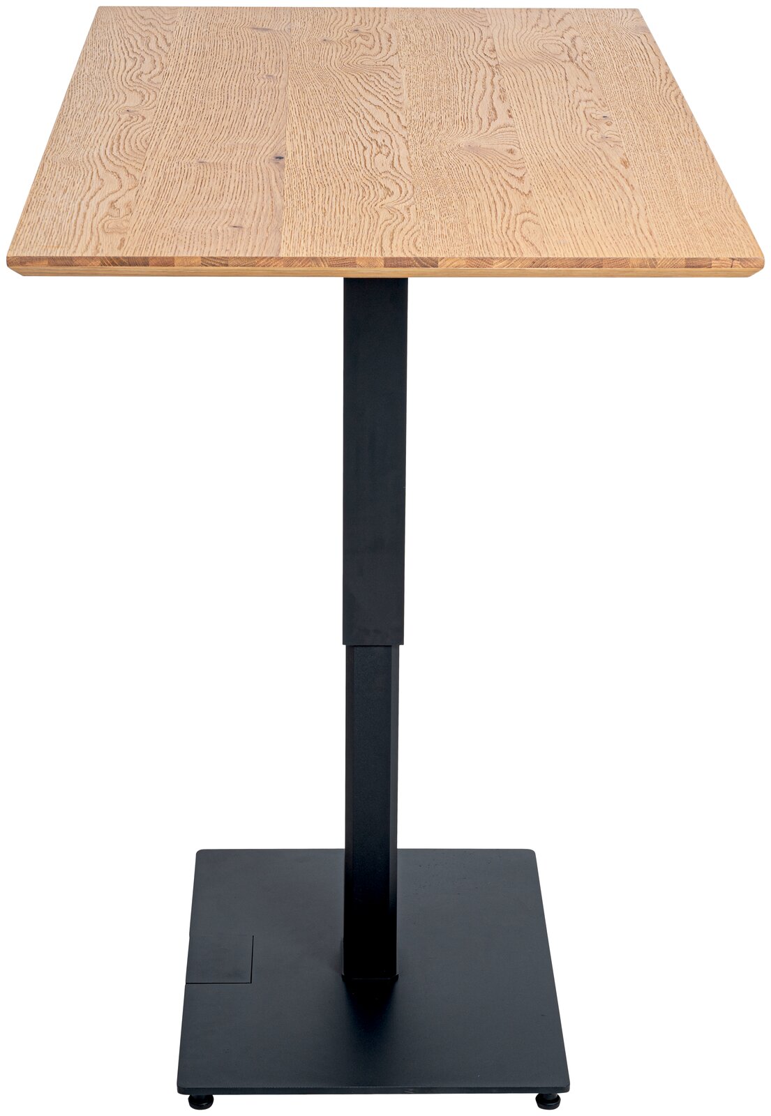 Ess- und Bartisch mit Holzplatte und schwarzem Metallgestell, Frontalansicht