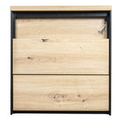 Nachtkommode aus hellem Holz mit zwei Schubladen, frontale Ansicht