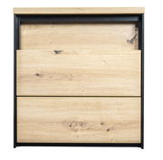 Nachtkommode aus hellem Holz mit zwei Schubladen, frontale Ansicht