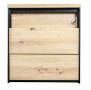 Nachtkastje van licht hout met twee lades, vooraanzicht
