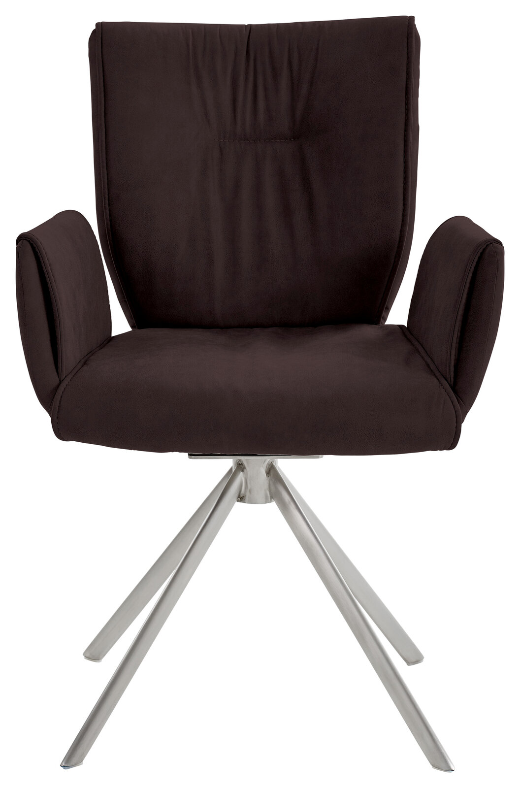 Moderner brauner Sessel mit Metallbeinen, Frontalansicht