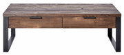 Moderner Couchtisch aus Holz mit Metallbeinen, Frontalansicht