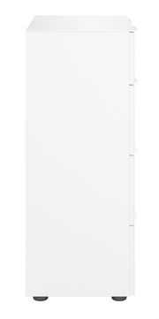 Weiße Kommode von der Seite mit schlichten Linien und modernem Design.