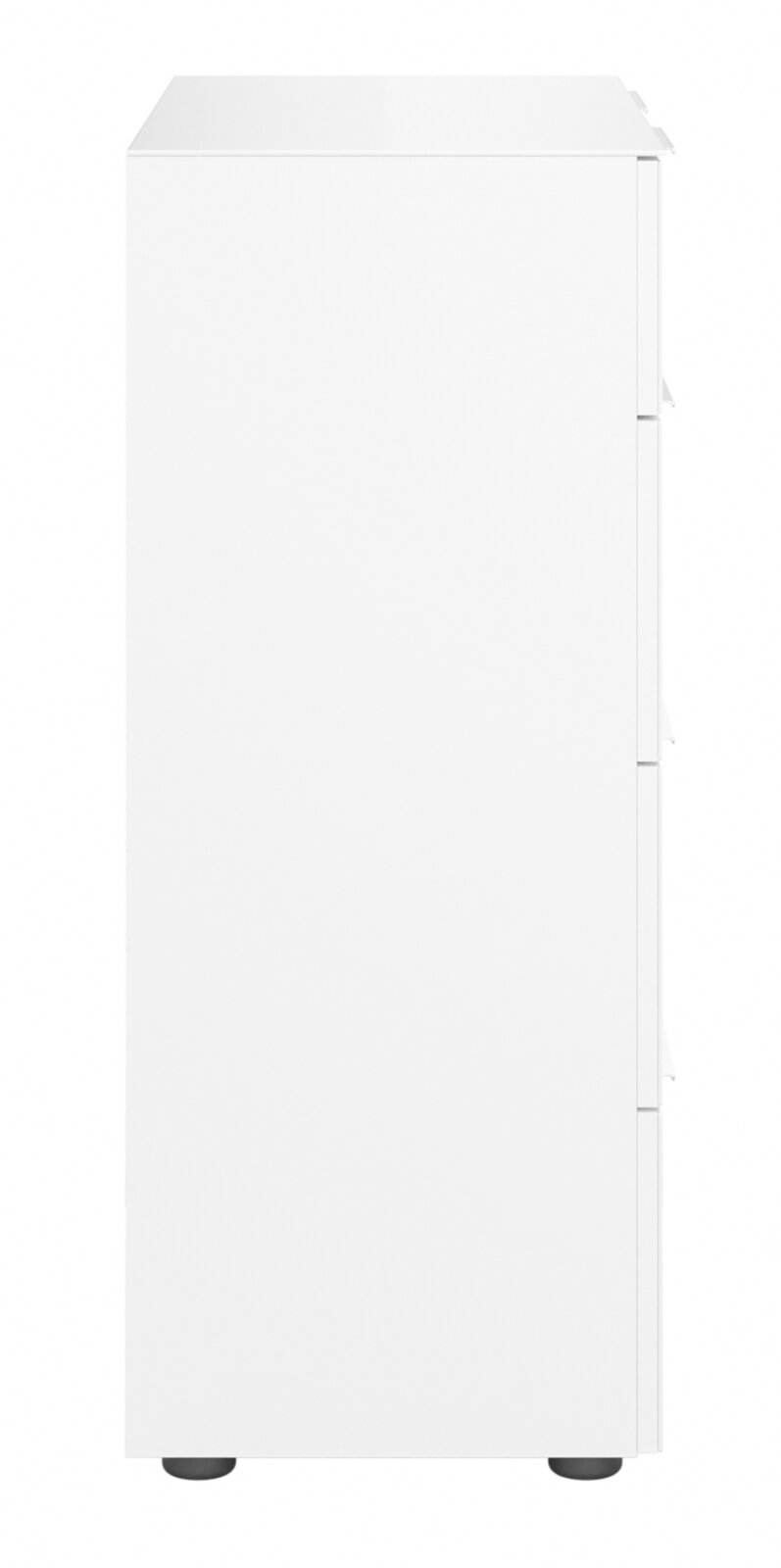Weiße Kommode von der Seite mit schlichten Linien und modernem Design.