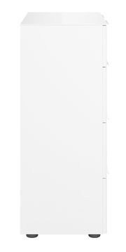 Weiße Kommode von der Seite mit schlichten Linien und modernem Design.