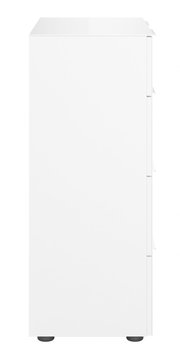 Weiße Kommode von der Seite mit schlichten Linien und modernem Design.