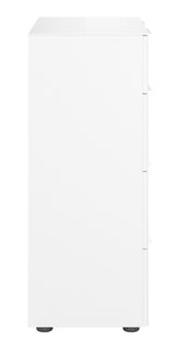 Weiße Kommode von der Seite mit schlichten Linien und modernem Design.