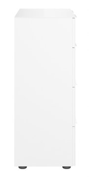 Weiße Kommode von der Seite mit schlichten Linien und modernem Design.