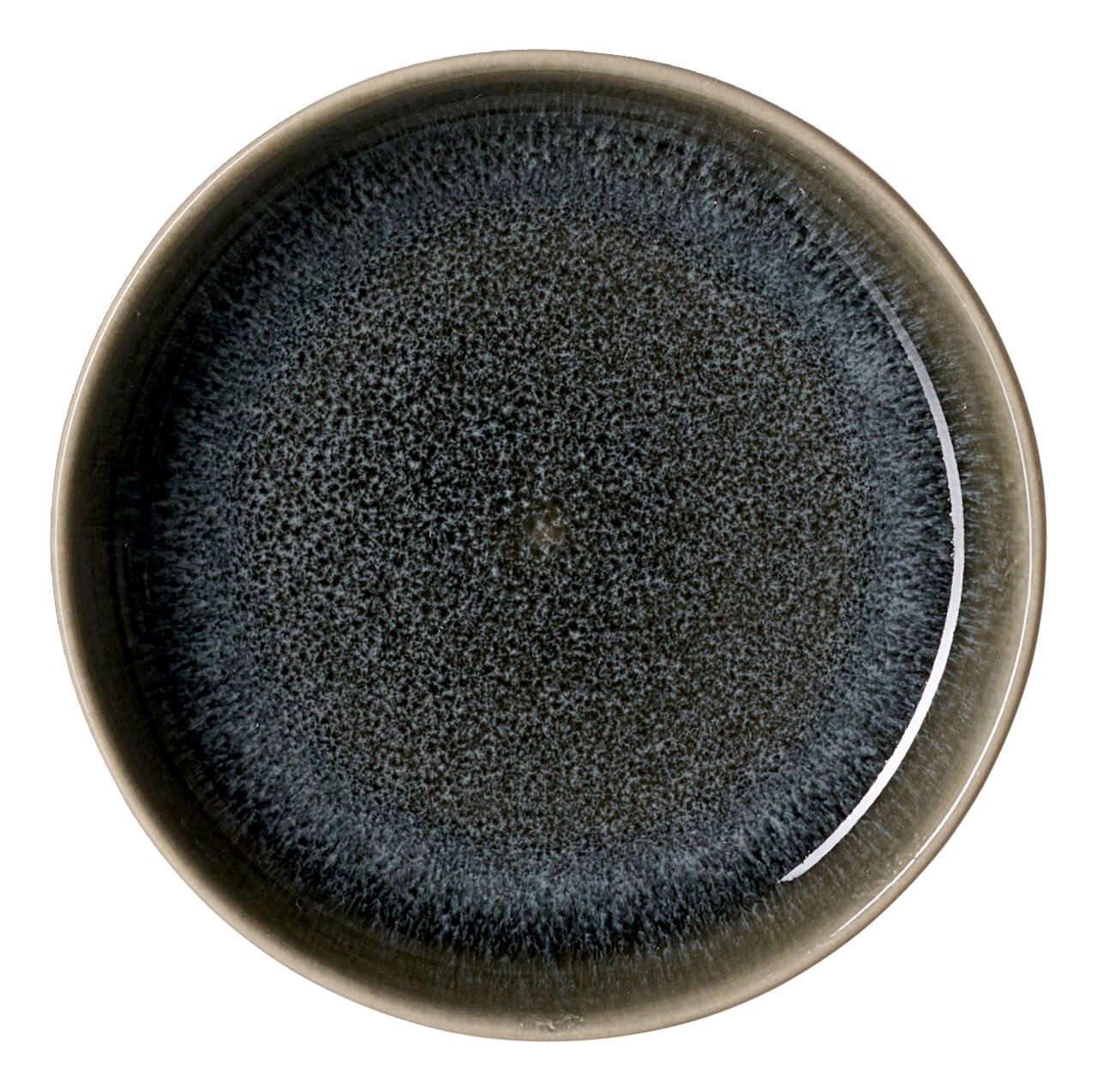 Ritzenhoff & Breker Dipschale EDA SCHIEFER Draufsicht auf eine runde Dipschale mit dunkelblauer, gesprenkelter Glasur und einem Durchmesser von 10 cm.