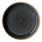 Draufsicht auf eine runde Dipschale mit dunkelblauer, gesprenkelter Glasur und einem Durchmesser von 10 cm.