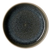 Draufsicht auf eine runde Dipschale mit dunkelblauer, gesprenkelter Glasur und einem Durchmesser von 10 cm.