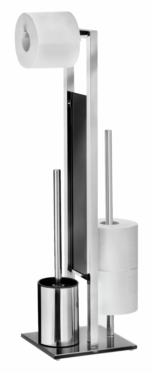 Wenko Edelstahl Stand WC-Garnitur RIVALTA Edelstahl Stand WC-Garnitur mit Toilettenpapierhalter und Bürstenhalter, seitliche Perspektive